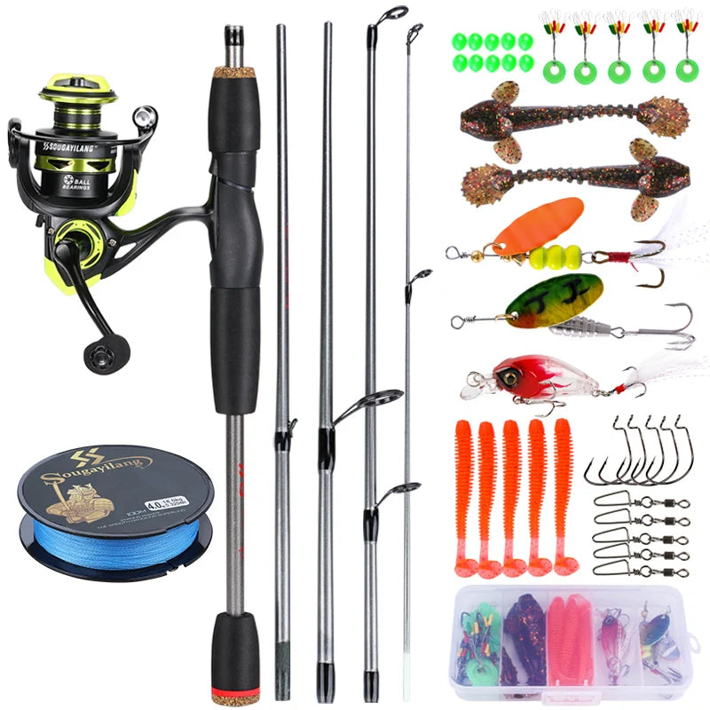 Sougayilang Spinning Fishing Combo 5 Sections Carbon Fiber Lure Fishing Rod 1000-3000 Spinning Reel with Fishing Line Accessorie