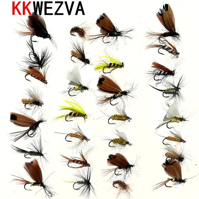KKWEZVA 30pcs Fishing Lure Butter fly Insects different Style Salmon Flies Trout Single Dry Fly Fishing Lures Fishing Tackle