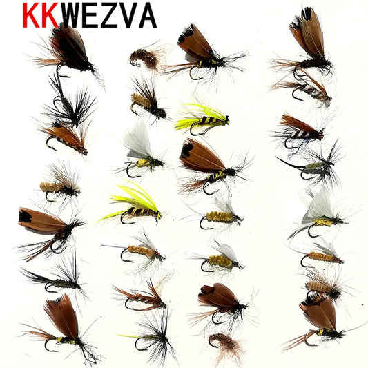 KKWEZVA 30pcs Fishing Lure Butter fly Insects different Style Salmon Flies Trout Single Dry Fly Fishing Lures Fishing Tackle