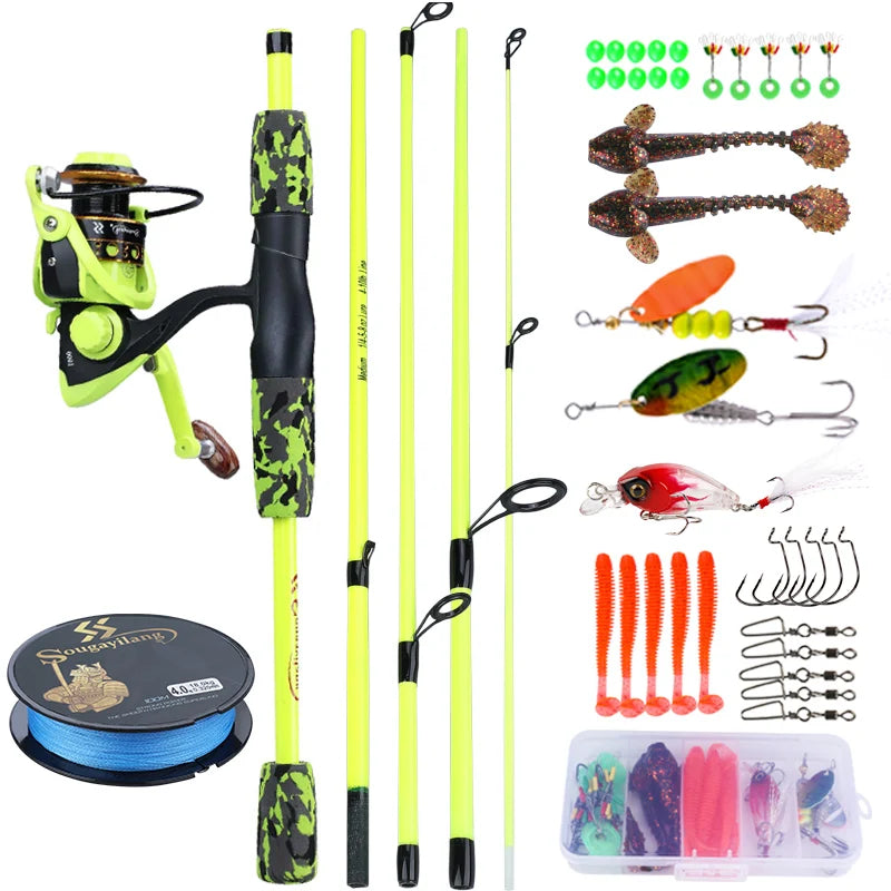 Sougayilang Spinning Fishing Combo 5 Sections Carbon Fiber Lure Fishing Rod 1000-3000 Spinning Reel with Fishing Line Accessorie