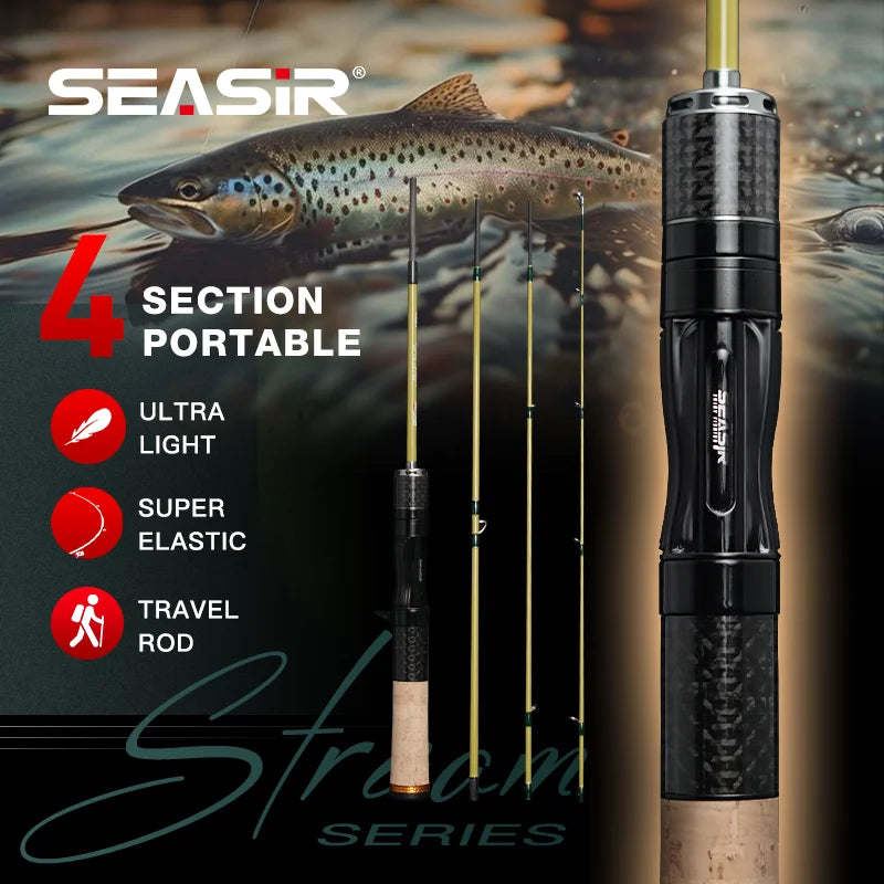 Seasir Silent Stream Spining Baitcasting Fishing Rod Carbon Fiber UL Power 1.53/1.65M Spinning Casting Lure Rods 4 Sections