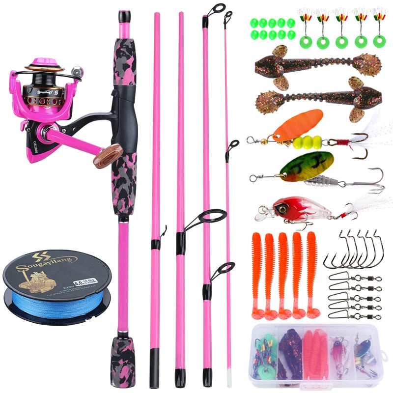 Sougayilang Spinning Fishing Combo 5 Sections Carbon Fiber Lure Fishing Rod 1000-3000 Spinning Reel with Fishing Line Accessorie