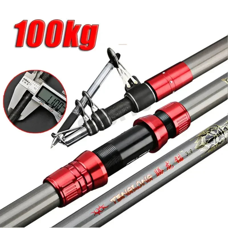 2.7-4.5M Saltwater Heavy Rod Big Game Spinning Rod Superhard Long Distance Throwing Shot Rod Beach Rocks Portable Telescopic Rod