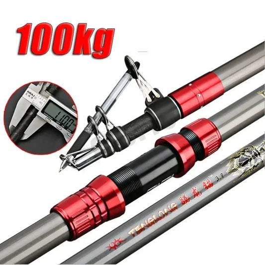 2.7-4.5M Saltwater Heavy Rod Big Game Spinning Rod Superhard Long Distance Throwing Shot Rod Beach Rocks Portable Telescopic Rod