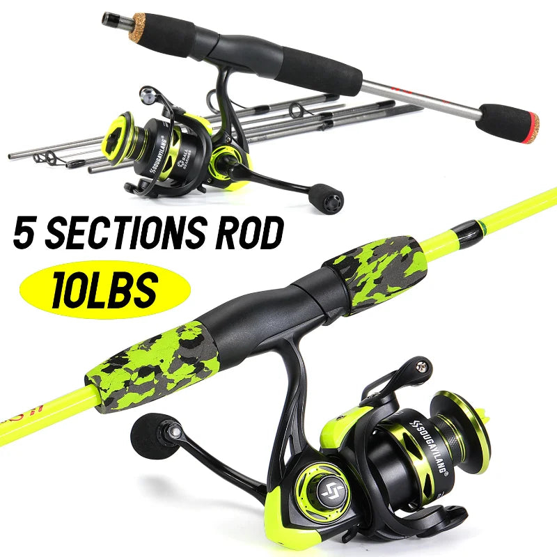 Sougayilang Spinning Fishing Combo 5 Sections Carbon Fiber Lure Fishing Rod 1000-3000 Spinning Reel with Fishing Line Accessorie